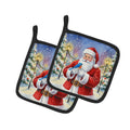 Bluebird with Santa Claus Pot Holder Set of 2 Heat Resistant Quilted Hot Pads 7.5 x 7.5 Inch, Insulated Kitchen Trivets for Cooking & Baking