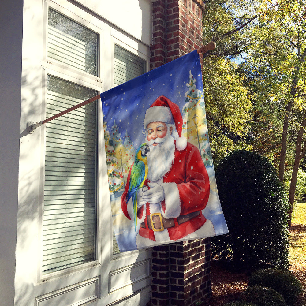 Blue Fronted Amazon Parrot with Santa Claus House Flag 28x40 Porch Sleeve Pole Decorative Outside Yard Banner Artwork Wall Hanging, Polyester