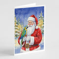Blue Fronted Amazon Parrot with Santa Claus Greeting Cards Pack of 8 Blank Cards with Envelopes Whimsical A7 Size 5x7