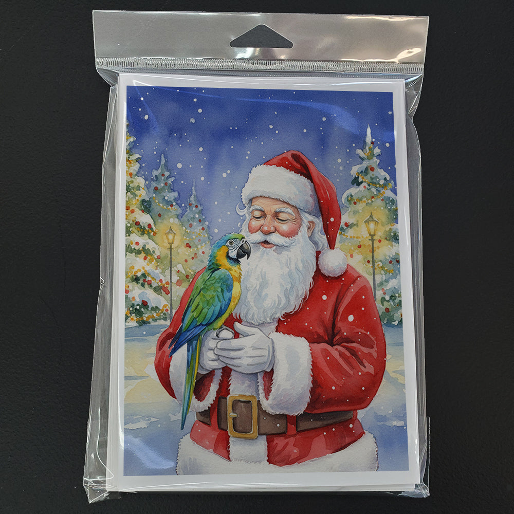 Blue Fronted Amazon Parrot with Santa Claus Greeting Cards Pack of 8 Blank Cards with Envelopes Whimsical A7 Size 5x7