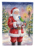 Blue Headed Pionus Parrot with Santa Claus House Flag 28x40 Porch Sleeve Pole Decorative Outside Yard Banner Artwork Wall Hanging, Polyester