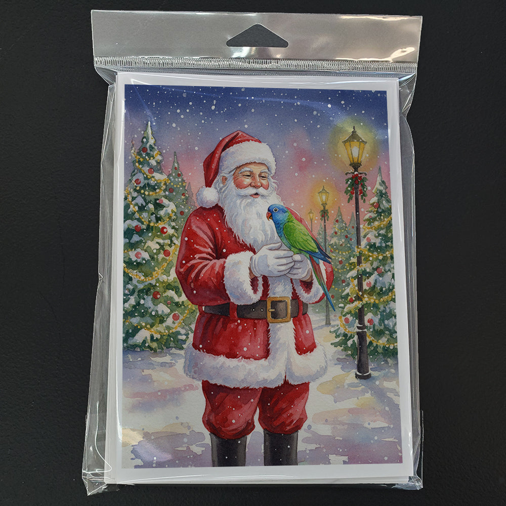 Blue Headed Pionus Parrot with Santa Claus Greeting Cards Pack of 8 Blank Cards with Envelopes Whimsical A7 Size 5x7