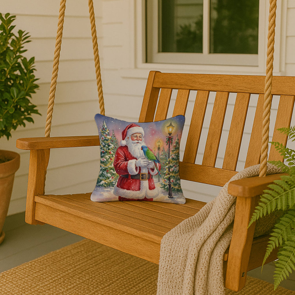 Blue Headed Pionus Parrot with Santa Claus Decorative Throw Pillow 14x14 Indoor Outdoor Accent Cushion, Fabric Cover with Insert for Sofa, Bed, Porch & Living Room