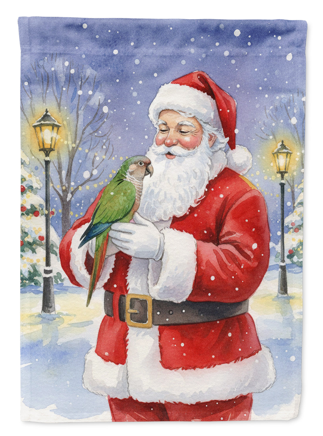 Brown Headed Pionus Parrot with Santa Claus House Flag 28x40 Porch Sleeve Pole Decorative Outside Yard Banner Artwork Wall Hanging, Polyester