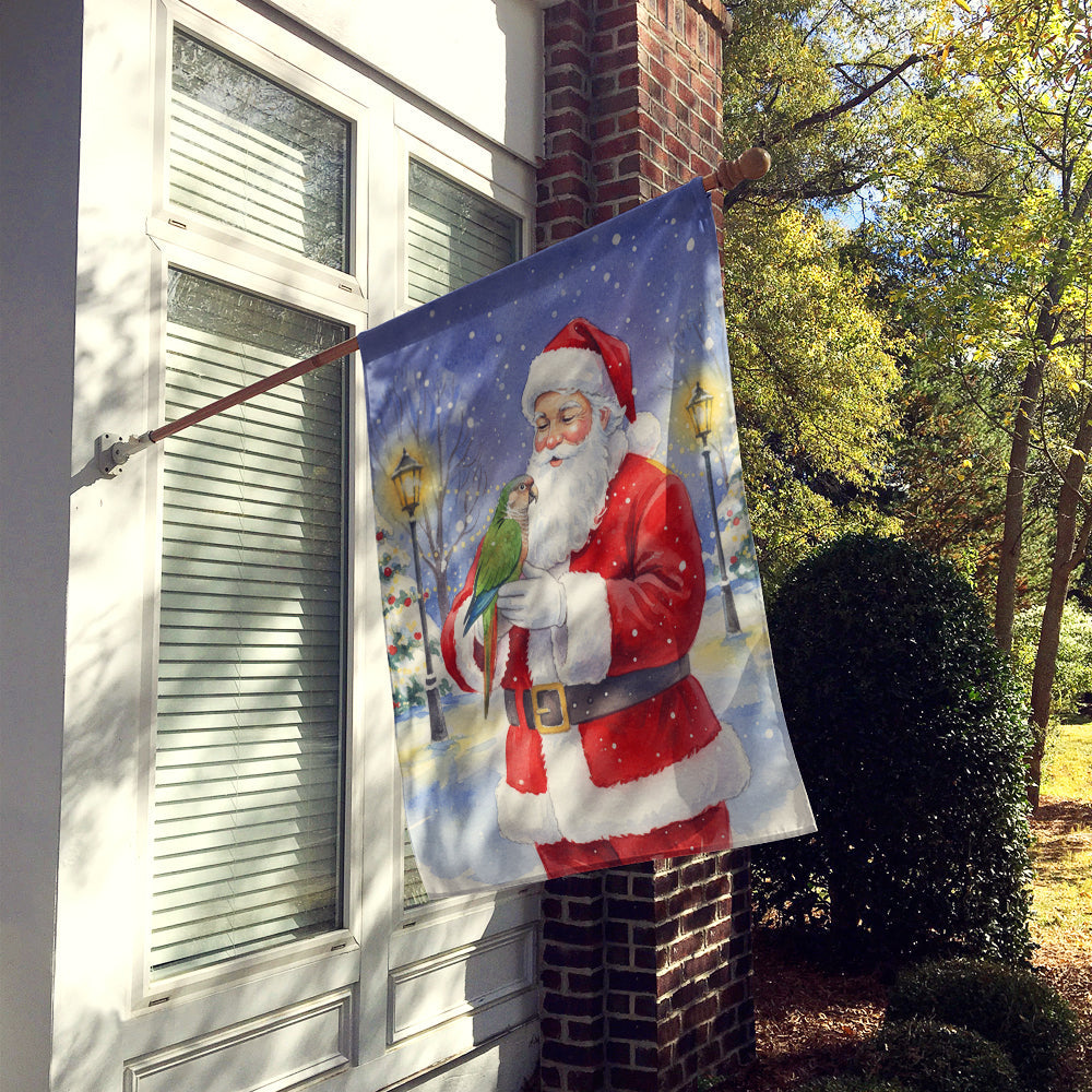 Brown Headed Pionus Parrot with Santa Claus House Flag 28x40 Porch Sleeve Pole Decorative Outside Yard Banner Artwork Wall Hanging, Polyester