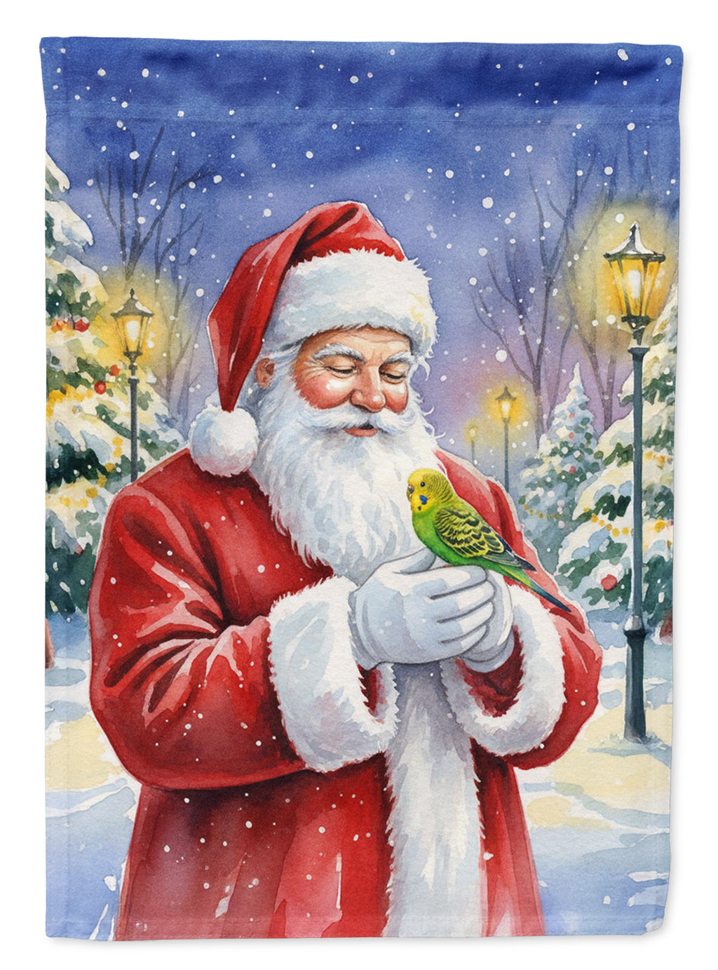 Budgerigar with Santa Claus House Flag 28x40 Porch Sleeve Pole Decorative Outside Yard Banner Artwork Wall Hanging, Polyester