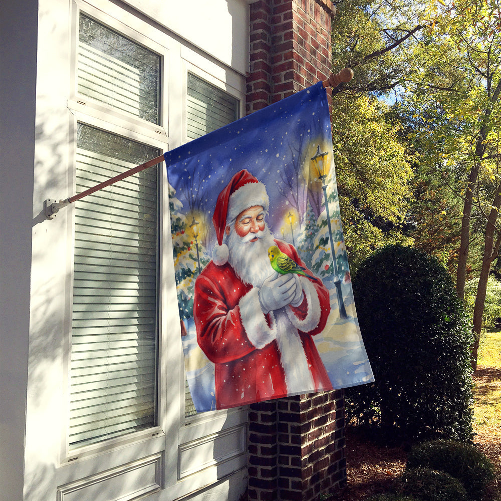 Budgerigar with Santa Claus House Flag 28x40 Porch Sleeve Pole Decorative Outside Yard Banner Artwork Wall Hanging, Polyester