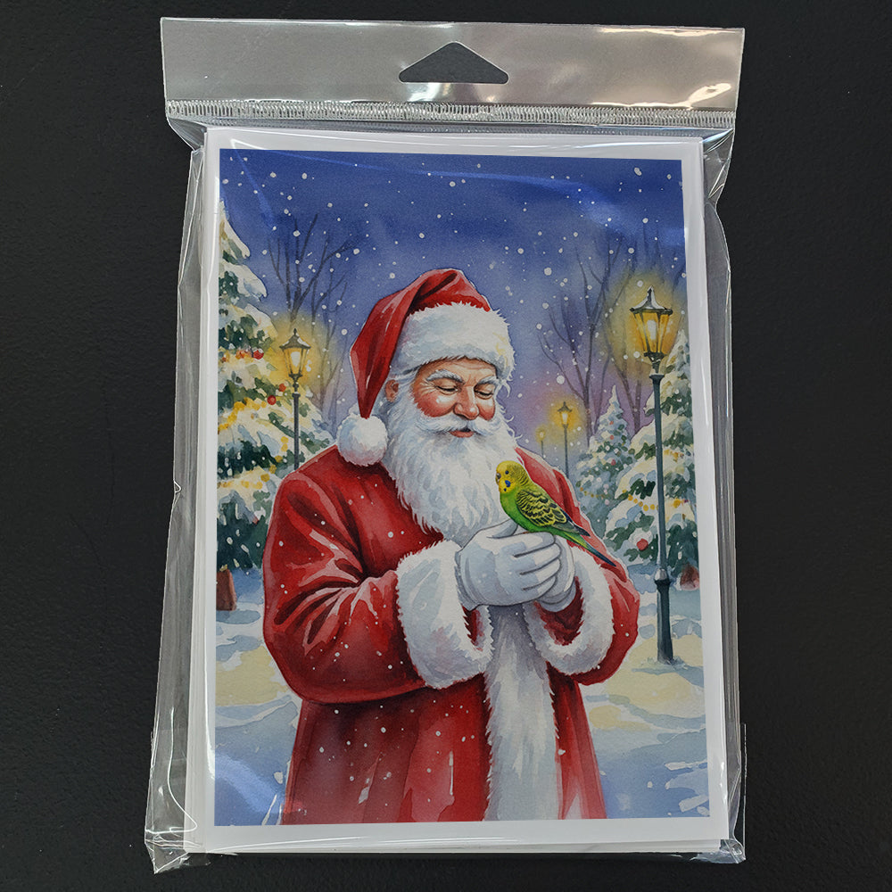 Budgerigar with Santa Claus Greeting Cards Pack of 8 Blank Cards with Envelopes Whimsical A7 Size 5x7