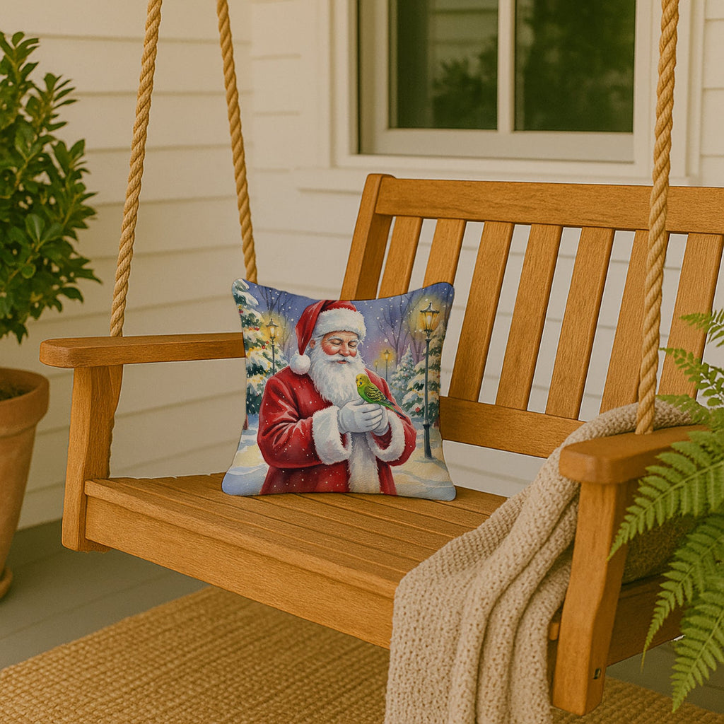 Budgerigar with Santa Claus Decorative Throw Pillow 14x14 Indoor Outdoor Accent Cushion, Fabric Cover with Insert for Sofa, Bed, Porch & Living Room