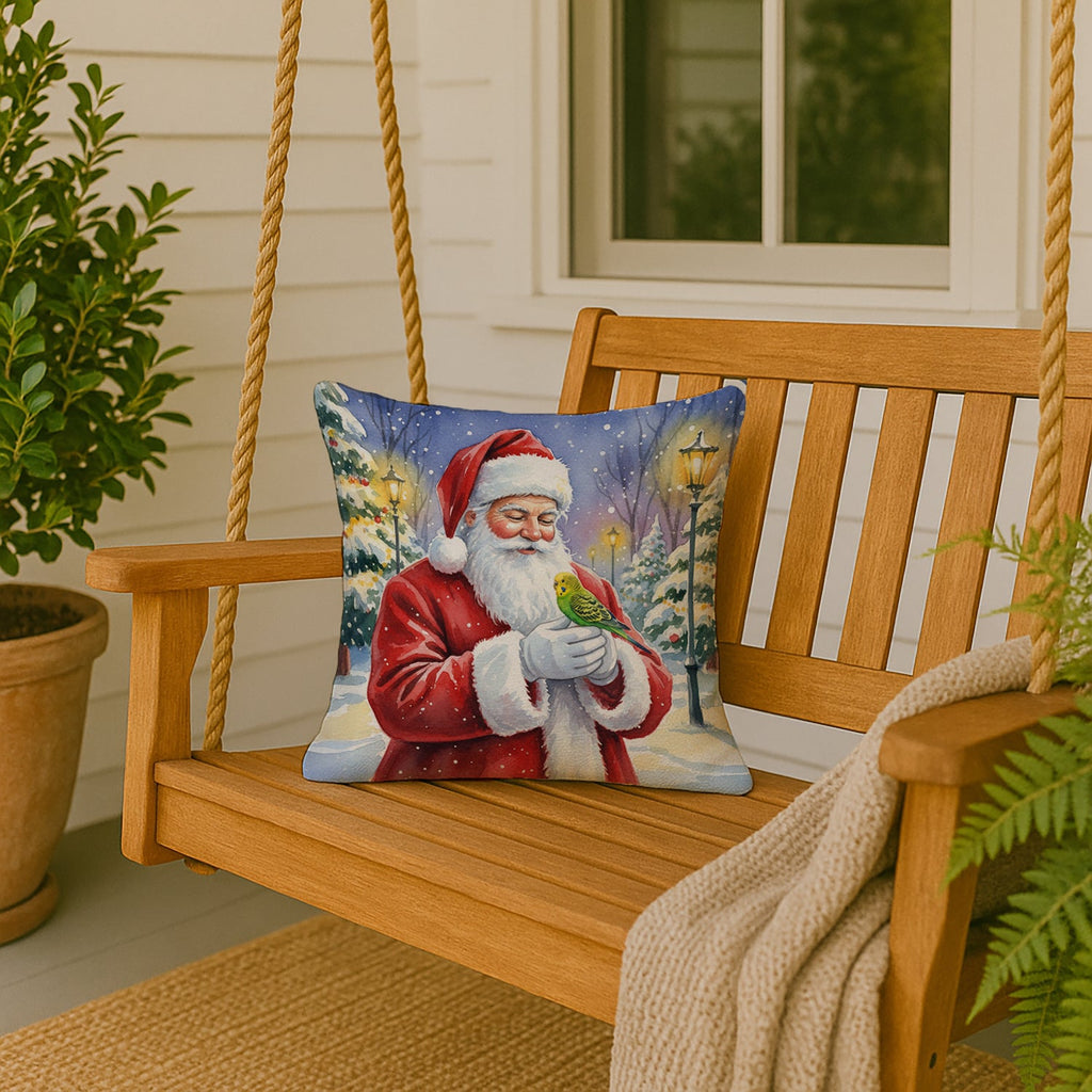 Budgerigar with Santa Claus Decorative Throw Pillow 18x18 Indoor Outdoor Accent Cushion, Fabric Cover with Insert for Sofa, Bed, Porch & Living Room
