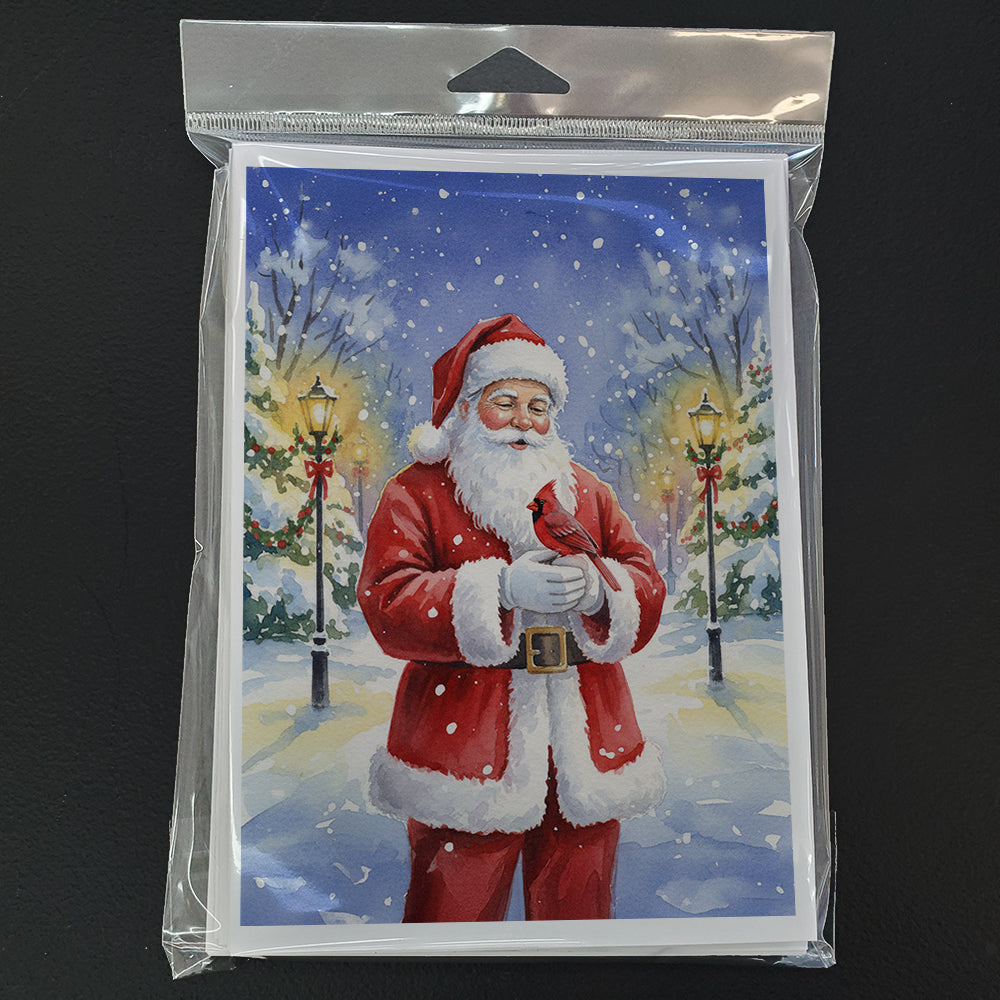 Cardinal with Santa Claus Greeting Cards Pack of 8 Blank Cards with Envelopes Whimsical A7 Size 5x7