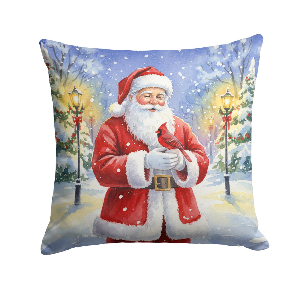 Cardinal with Santa Claus Decorative Throw Pillow 18x18 Indoor Outdoor Accent Cushion, Fabric Cover with Insert for Sofa, Bed, Porch & Living Room