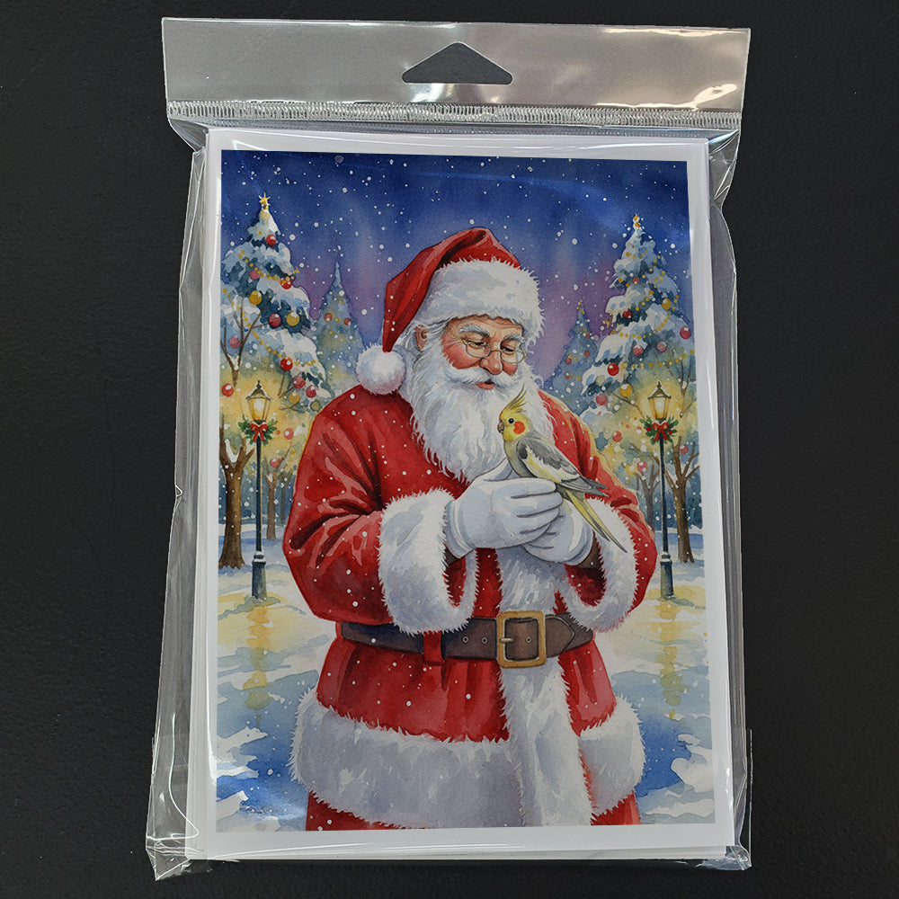 Cockatiel with Santa Claus Greeting Cards Pack of 8 Blank Cards with Envelopes Whimsical A7 Size 5x7