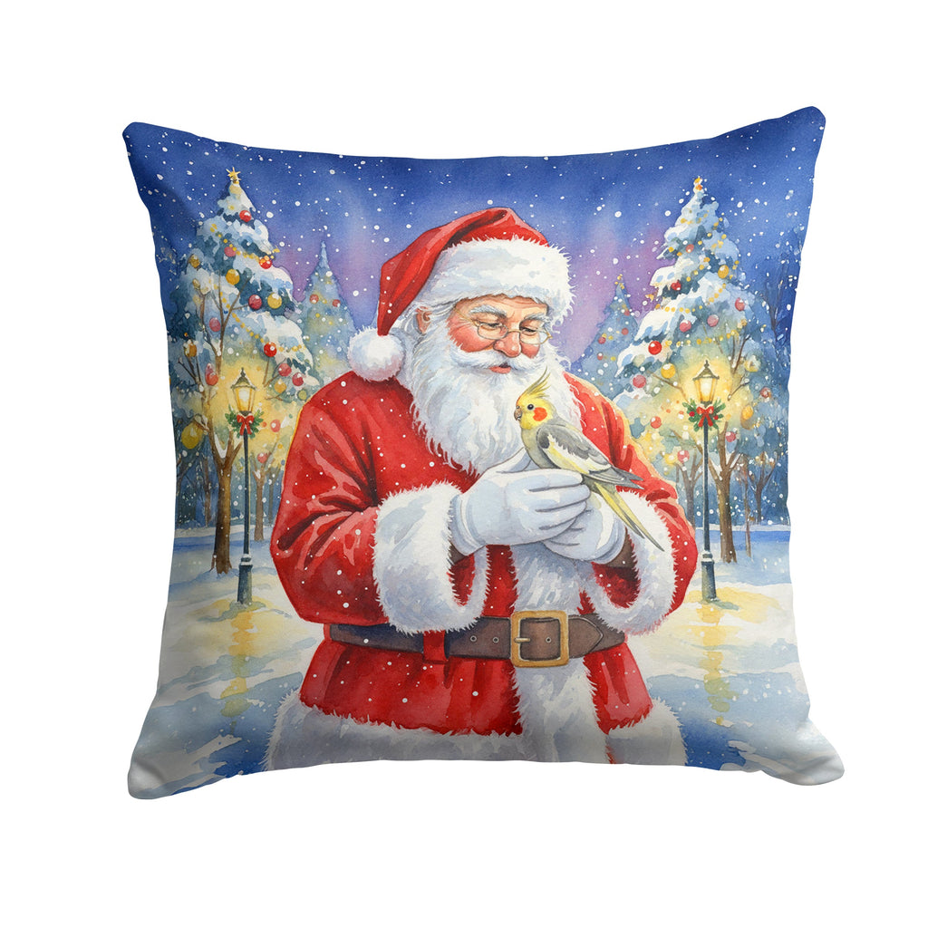 Cockatiel with Santa Claus Decorative Throw Pillow 14x14 Indoor Outdoor Accent Cushion, Fabric Cover with Insert for Sofa, Bed, Porch & Living Room