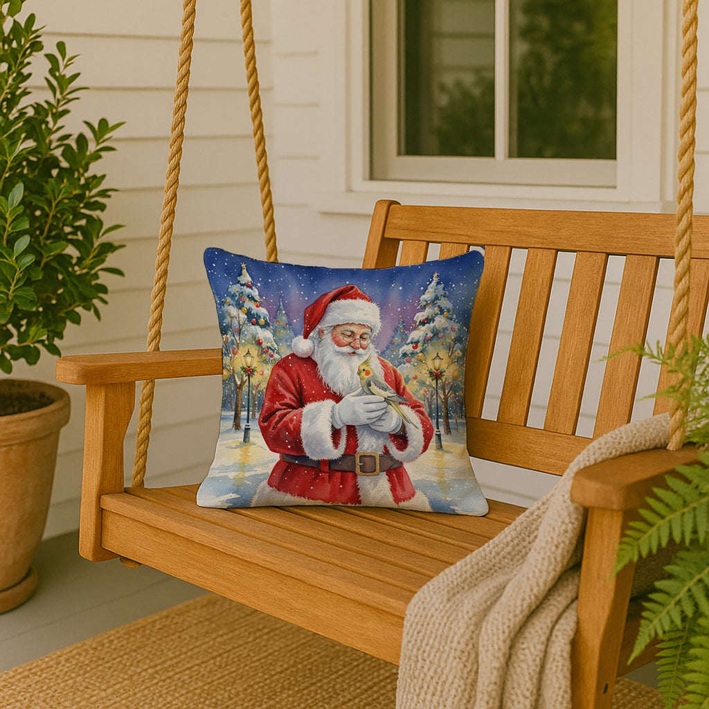 Cockatiel with Santa Claus Decorative Throw Pillow 18x18 Indoor Outdoor Accent Cushion, Fabric Cover with Insert for Sofa, Bed, Porch & Living Room