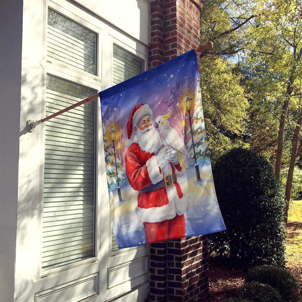 Cockatoo with Santa Claus House Flag 28x40 Porch Sleeve Pole Decorative Outside Yard Banner Artwork Wall Hanging, Polyester