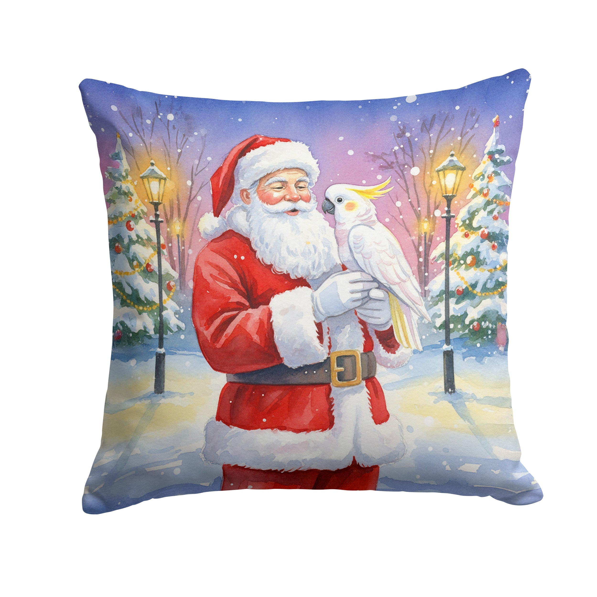 Cockatoo with Santa Claus Decorative Throw Pillow 18x18 Indoor Outdoor Accent Cushion, Fabric Cover with Insert for Sofa, Bed, Porch & Living Room