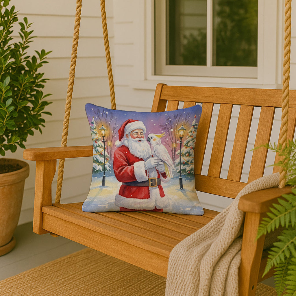 Cockatoo with Santa Claus Decorative Throw Pillow 18x18 Indoor Outdoor Accent Cushion, Fabric Cover with Insert for Sofa, Bed, Porch & Living Room