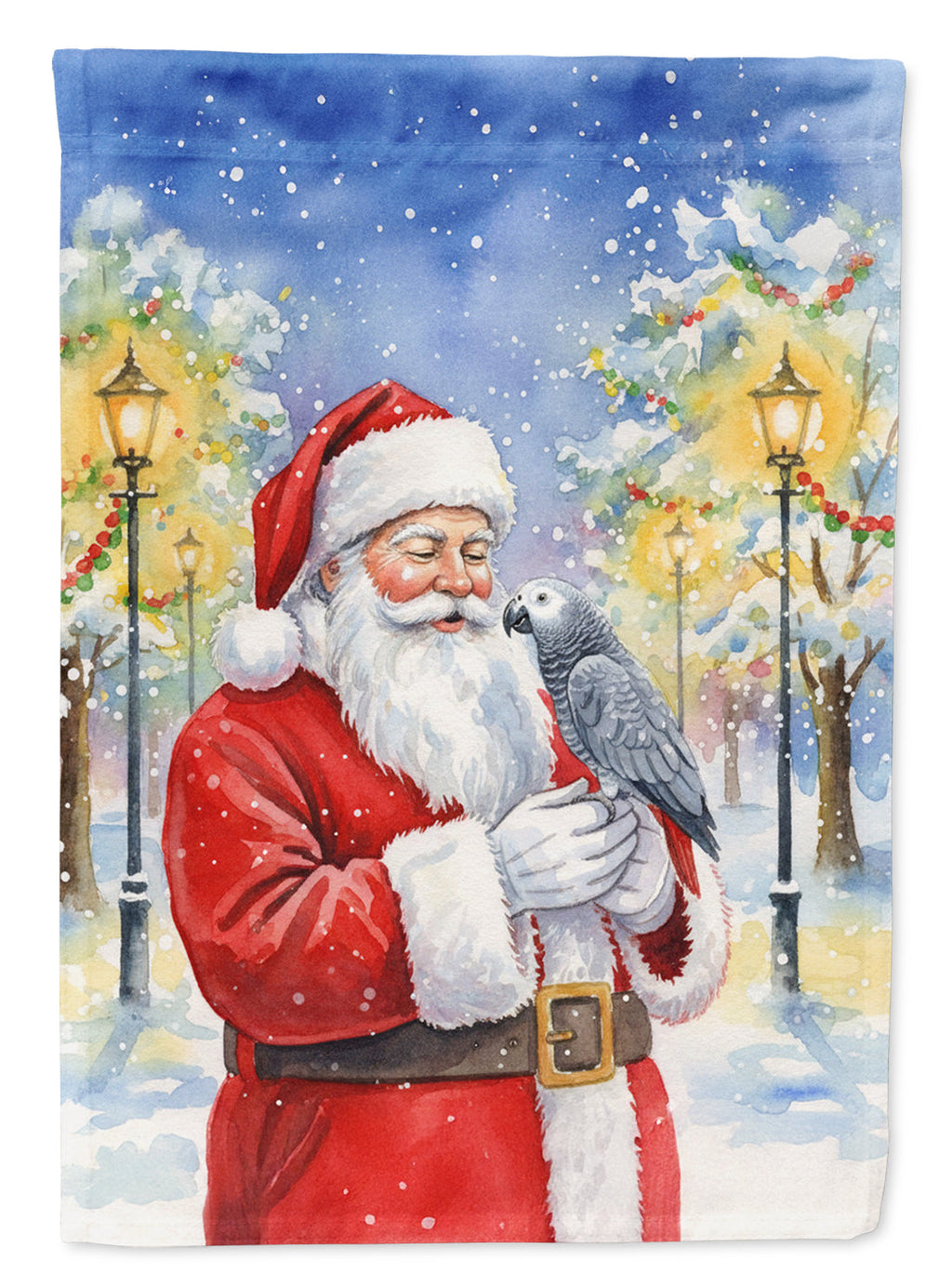 Congo African Grey Parrot with Santa Claus House Flag 28x40 Porch Sleeve Pole Decorative Outside Yard Banner Artwork Wall Hanging, Polyester