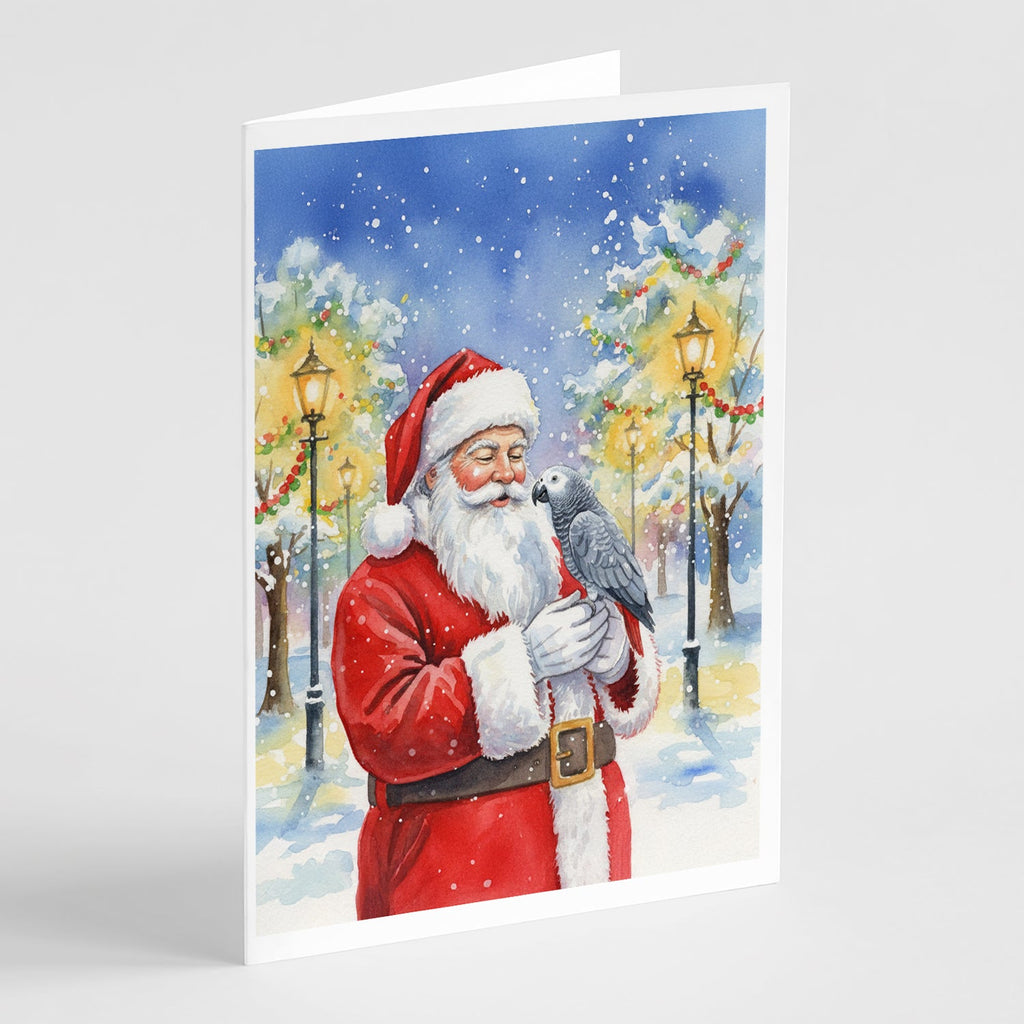 Congo African Grey Parrot with Santa Claus Greeting Cards Pack of 8 Blank Cards with Envelopes Whimsical A7 Size 5x7