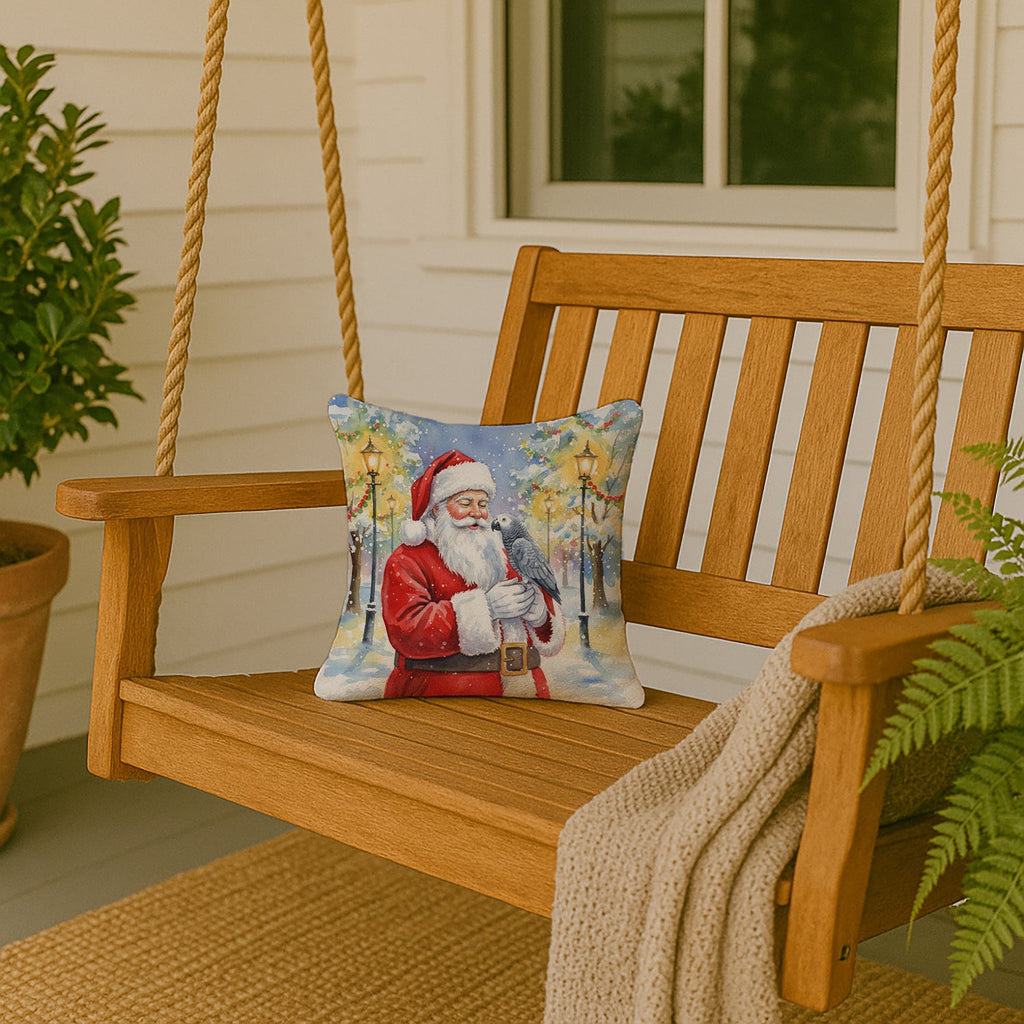Congo African Grey Parrot with Santa Claus Decorative Throw Pillow 14x14 Indoor Outdoor Accent Cushion, Fabric Cover with Insert for Sofa, Bed, Porch & Living Room