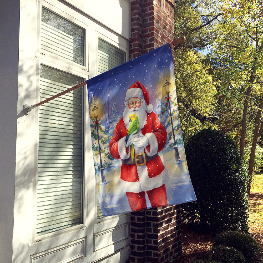 Double Yellow Headed Amazon Parrot with Santa Claus House Flag 28x40 Porch Sleeve Pole Decorative Outside Yard Banner Artwork Wall Hanging, Polyester