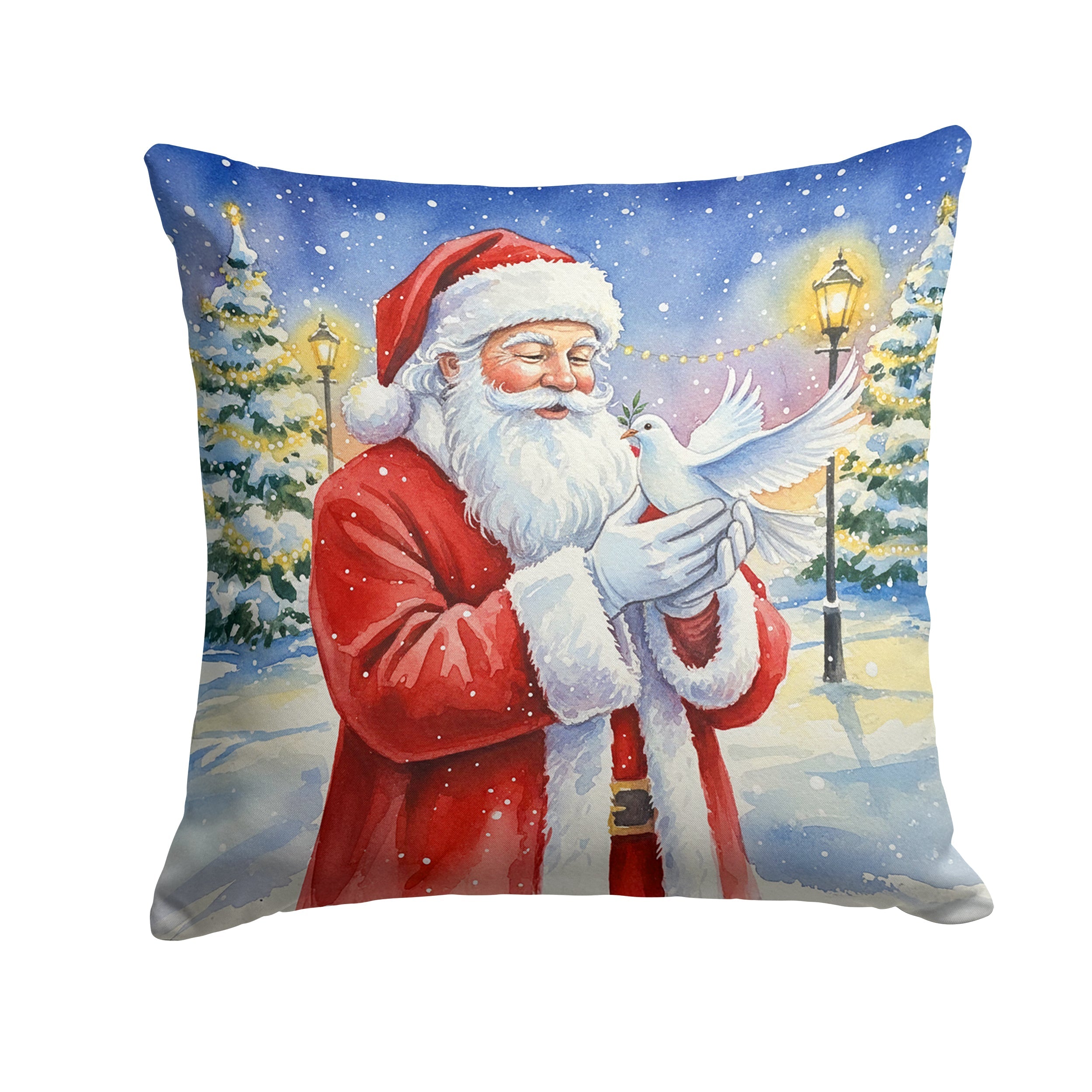 Dove with Santa Claus Decorative Throw Pillow 14x14 Indoor Outdoor Accent Cushion, Fabric Cover with Insert for Sofa, Bed, Porch & Living Room