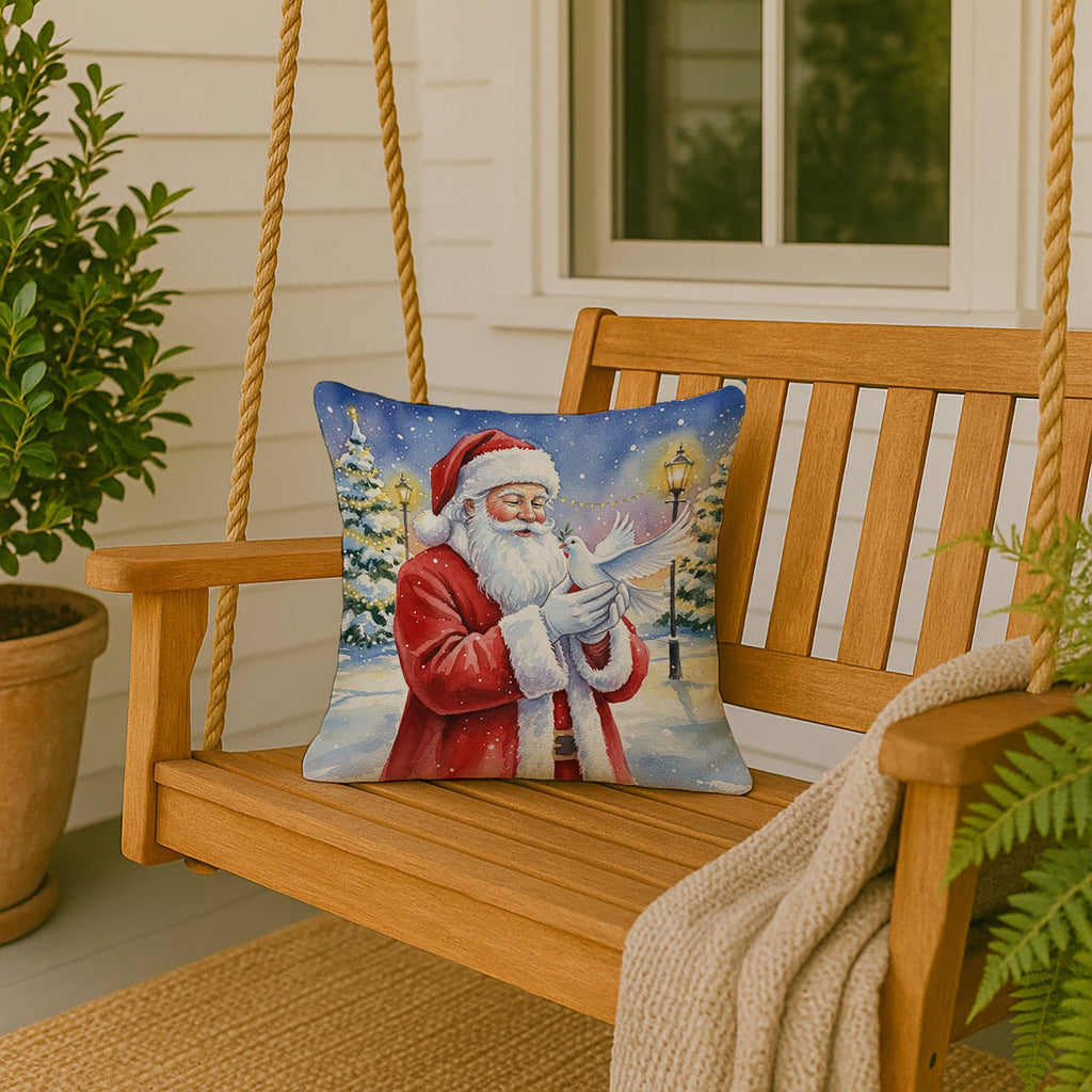 Dove with Santa Claus Decorative Throw Pillow 18x18 Indoor Outdoor Accent Cushion, Fabric Cover with Insert for Sofa, Bed, Porch & Living Room