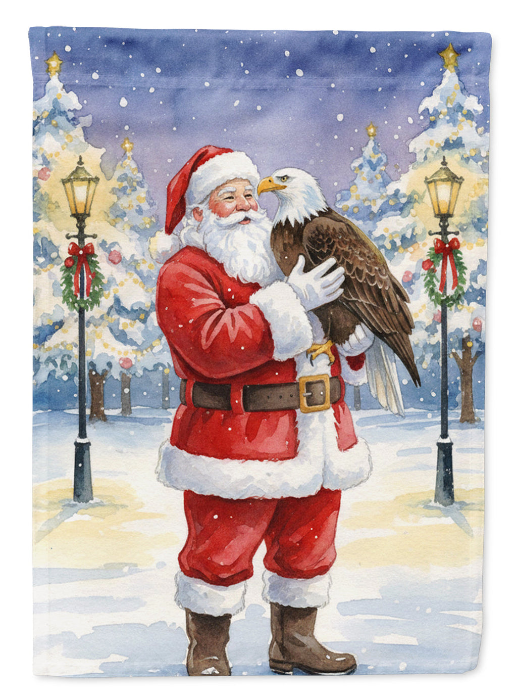 Eagle with Santa Claus House Flag 28x40 Porch Sleeve Pole Decorative Outside Yard Banner Artwork Wall Hanging, Polyester
