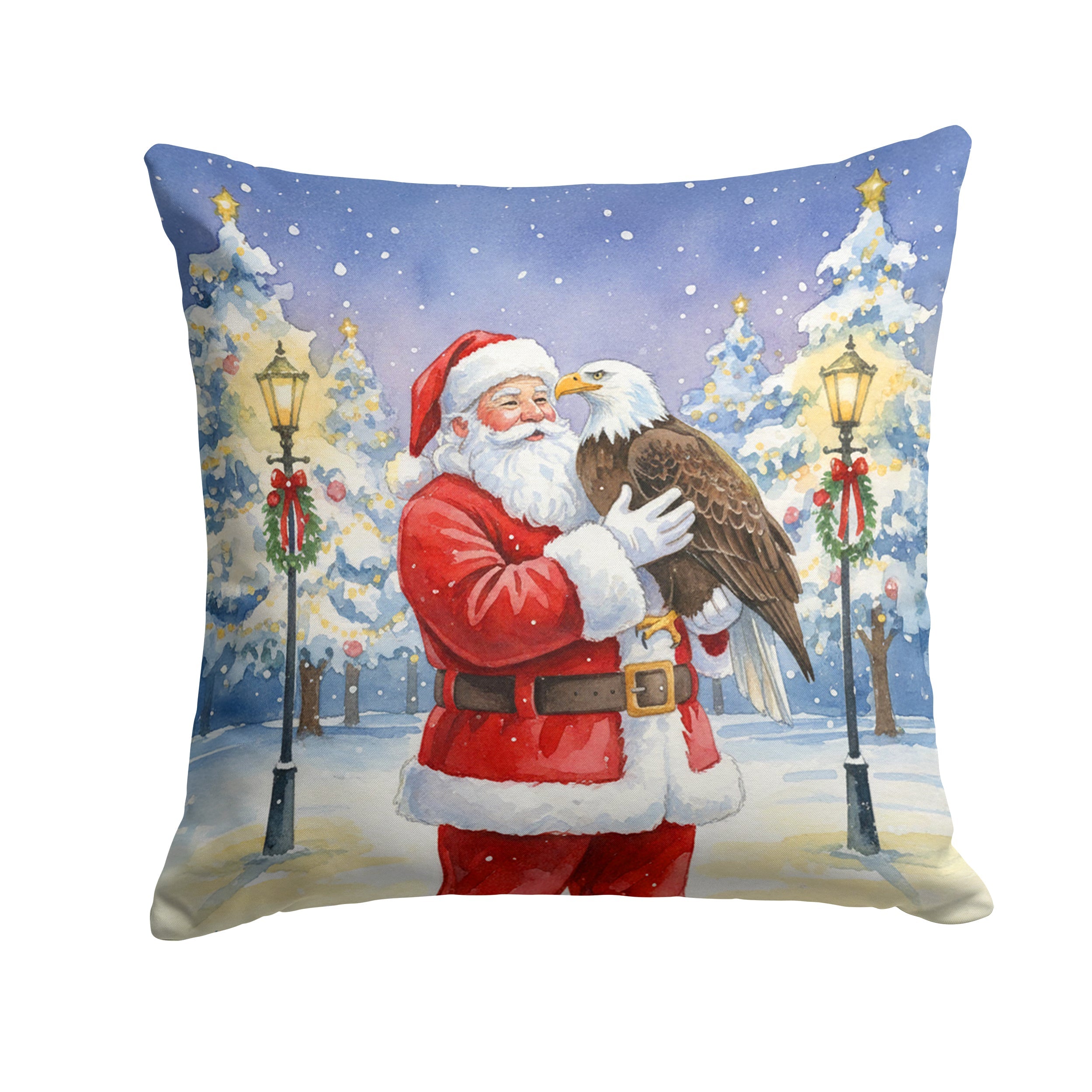 Eagle with Santa Claus Decorative Throw Pillow 14x14 Indoor Outdoor Accent Cushion, Fabric Cover with Insert for Sofa, Bed, Porch & Living Room