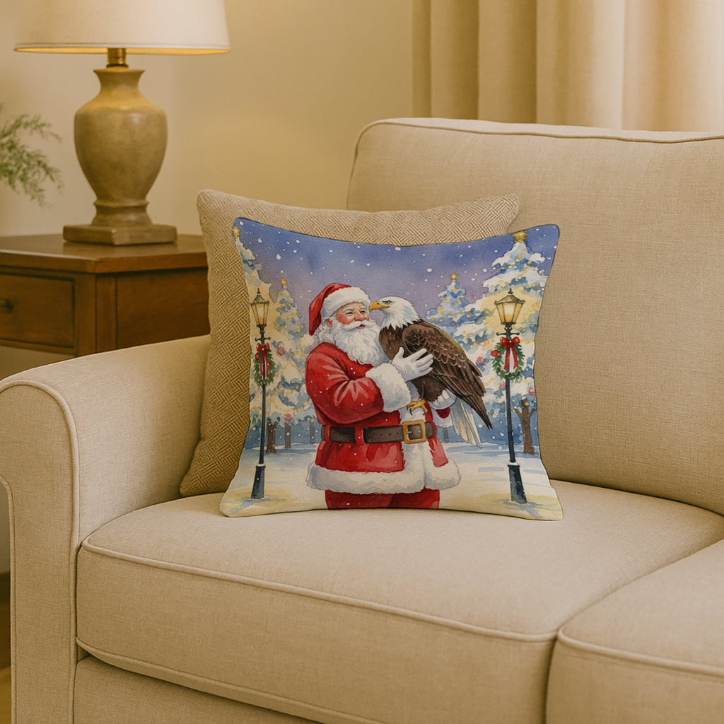 Eagle with Santa Claus Decorative Throw Pillow 18x18 Indoor Outdoor Accent Cushion, Fabric Cover with Insert for Sofa, Bed, Porch & Living Room