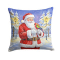 Eastern Rosella with Santa Claus Decorative Throw Pillow 14x14 Indoor Outdoor Accent Cushion, Fabric Cover with Insert for Sofa, Bed, Porch & Living Room