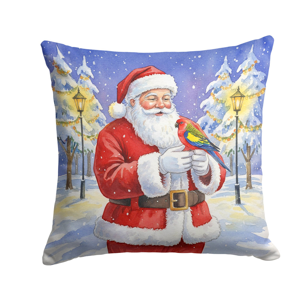 Eastern Rosella with Santa Claus Decorative Throw Pillow 18x18 Indoor Outdoor Accent Cushion, Fabric Cover with Insert for Sofa, Bed, Porch & Living Room