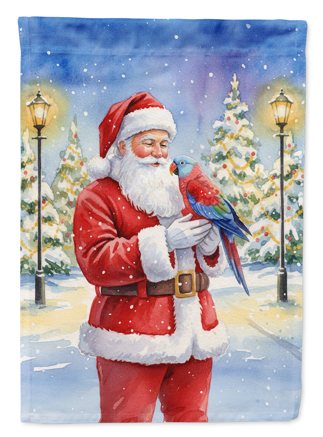 Female Eclectus with Santa Claus House Flag 28x40 Porch Sleeve Pole Decorative Outside Yard Banner Artwork Wall Hanging, Polyester