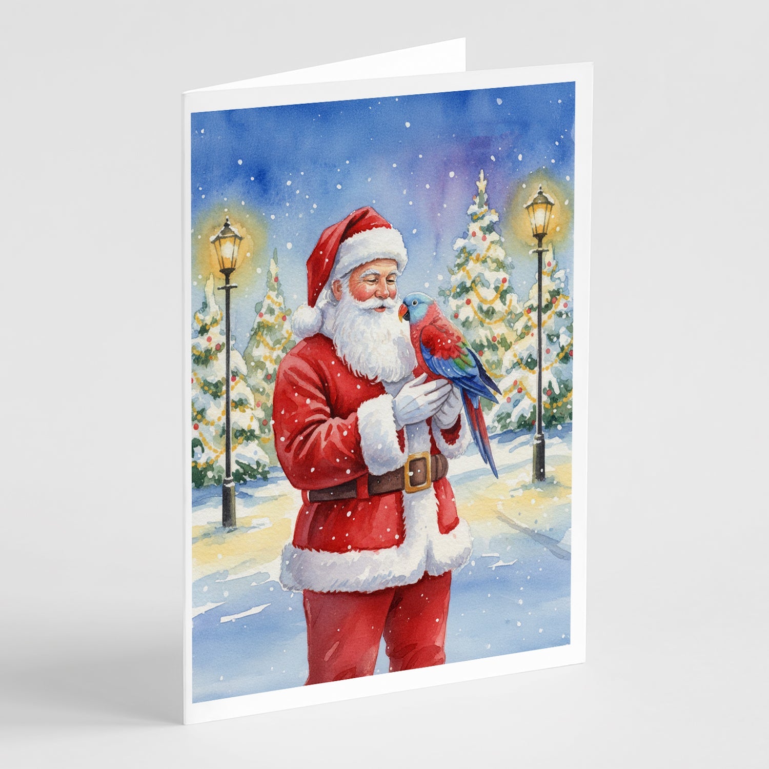 Female Eclectus with Santa Claus Greeting Cards Pack of 8 Blank Cards with Envelopes Whimsical A7 Size 5x7