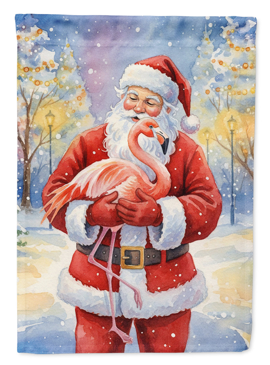 Flamingo with Santa Claus House Flag 28x40 Porch Sleeve Pole Decorative Outside Yard Banner Artwork Wall Hanging, Polyester