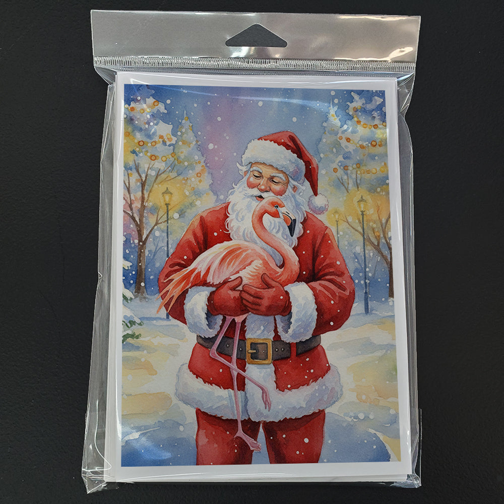 Flamingo with Santa Claus Greeting Cards Pack of 8 Blank Cards with Envelopes Whimsical A7 Size 5x7