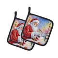 Goldfinch with Santa Claus Pot Holder Set of 2 Heat Resistant Quilted Hot Pads 7.5 x 7.5 Inch, Insulated Kitchen Trivets for Cooking & Baking