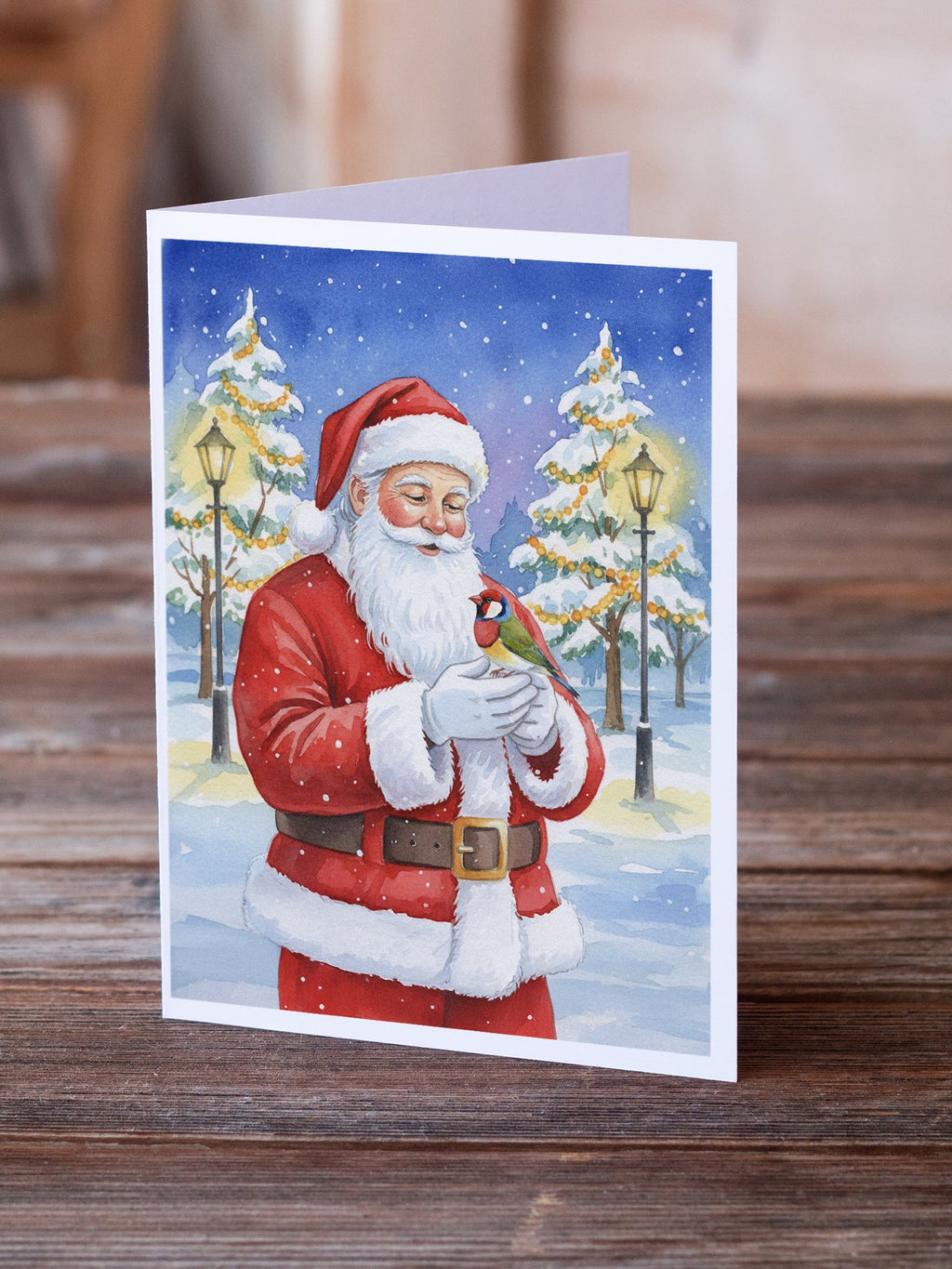 Gouldian Finch with Santa Claus Greeting Cards Pack of 8 Blank Cards with Envelopes Whimsical A7 Size 5x7