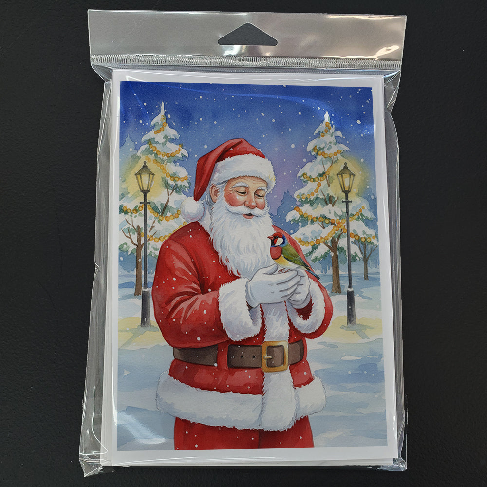 Gouldian Finch with Santa Claus Greeting Cards Pack of 8 Blank Cards with Envelopes Whimsical A7 Size 5x7