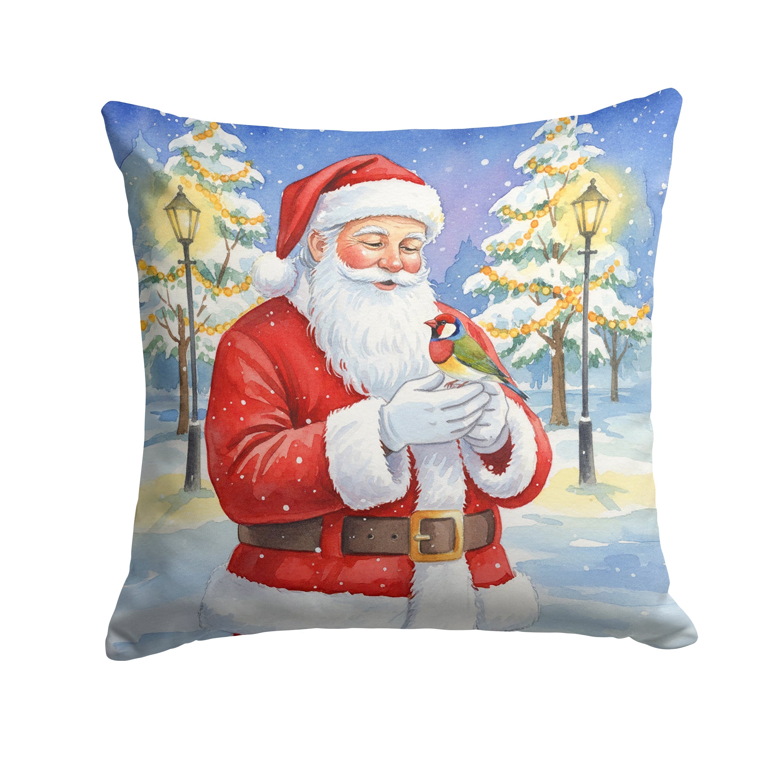 Gouldian Finch with Santa Claus Decorative Throw Pillow 18x18 Indoor Outdoor Accent Cushion, Fabric Cover with Insert for Sofa, Bed, Porch & Living Room