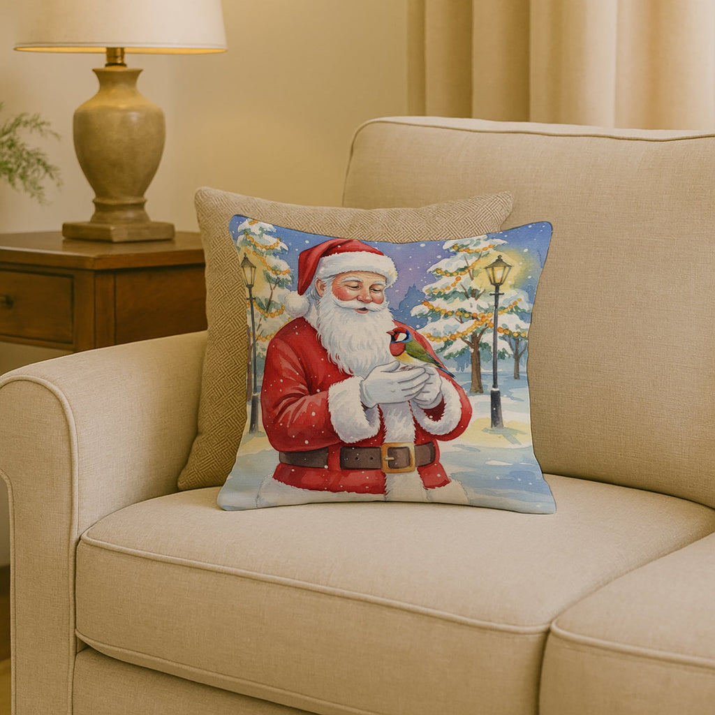 Gouldian Finch with Santa Claus Decorative Throw Pillow 18x18 Indoor Outdoor Accent Cushion, Fabric Cover with Insert for Sofa, Bed, Porch & Living Room