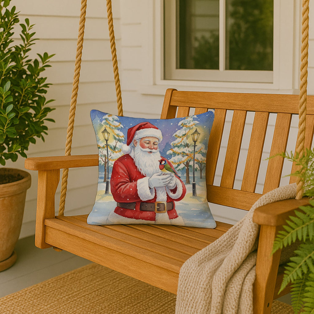 Gouldian Finch with Santa Claus Decorative Throw Pillow 18x18 Indoor Outdoor Accent Cushion, Fabric Cover with Insert for Sofa, Bed, Porch & Living Room