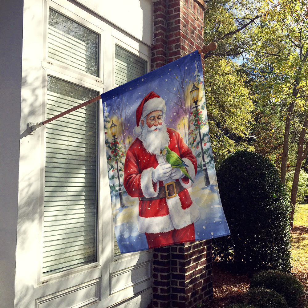 Green Quaker Parrot with Santa Claus House Flag 28x40 Porch Sleeve Pole Decorative Outside Yard Banner Artwork Wall Hanging, Polyester