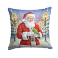 Green Quaker Parrot with Santa Claus Decorative Throw Pillow 18x18 Indoor Outdoor Accent Cushion, Fabric Cover with Insert for Sofa, Bed, Porch & Living Room