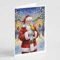 Green Cheeked Conure Parrot with Santa Claus Greeting Cards Pack of 8 Blank Cards with Envelopes Whimsical A7 Size 5x7