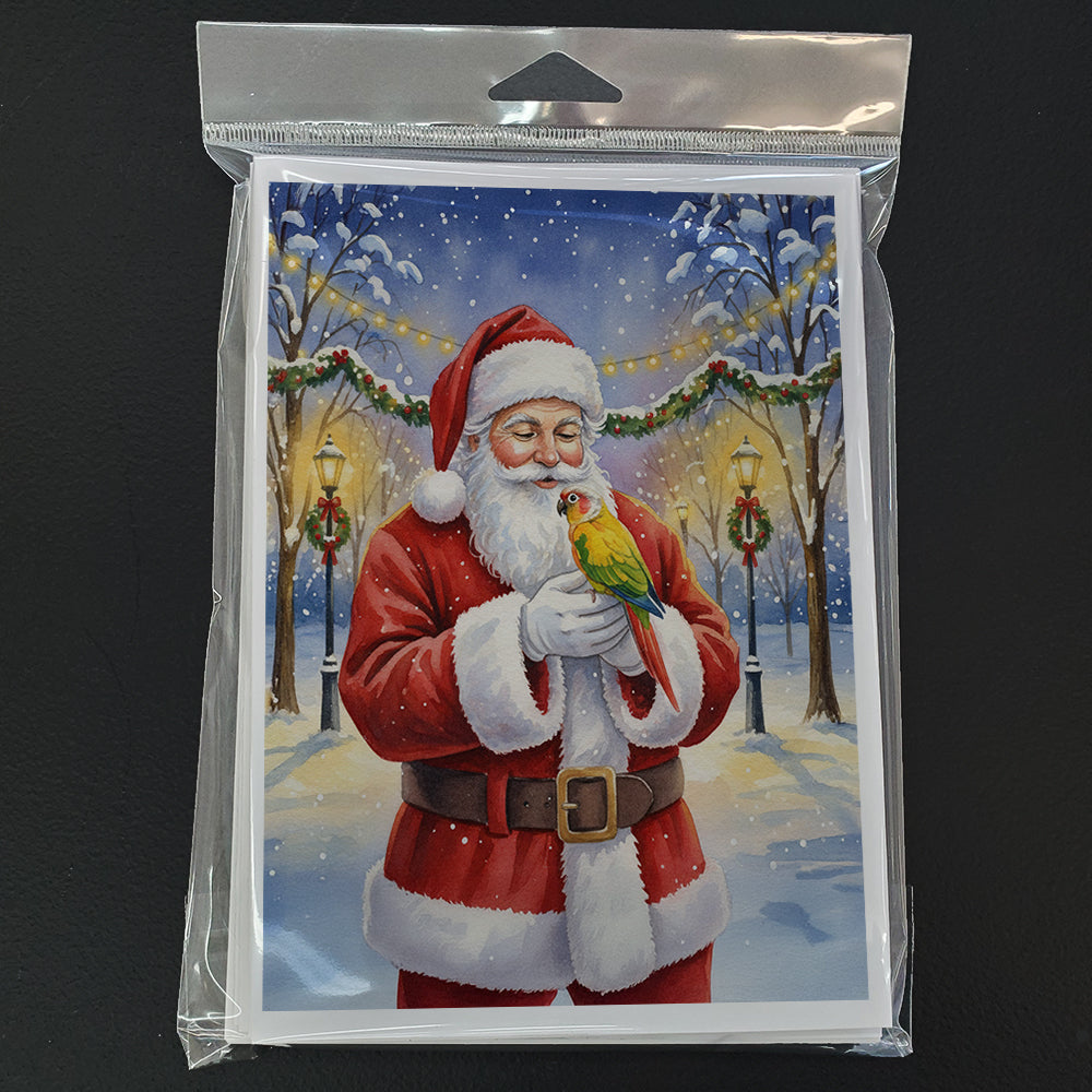 Green Cheeked Conure Parrot with Santa Claus Greeting Cards Pack of 8 Blank Cards with Envelopes Whimsical A7 Size 5x7