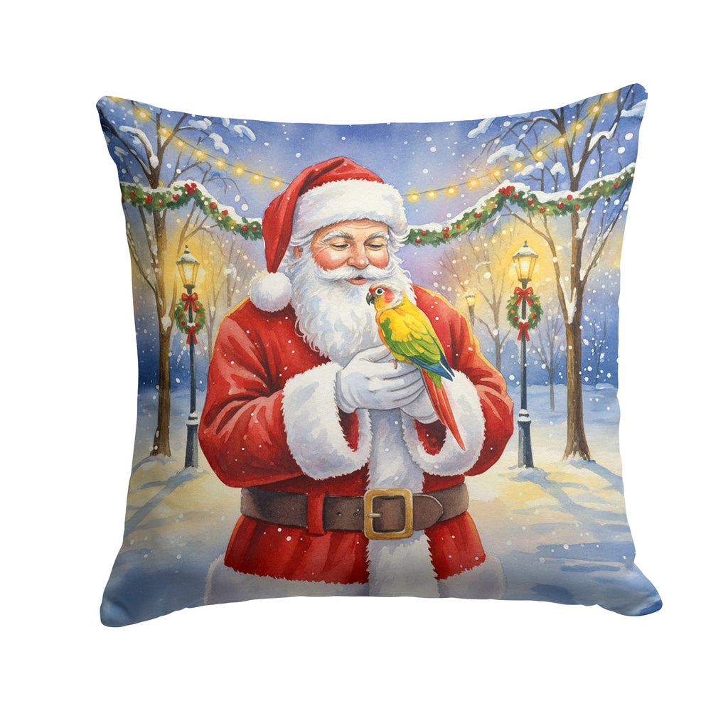 Green Cheeked Conure Parrot with Santa Claus Decorative Throw Pillow 14x14 Indoor Outdoor Accent Cushion, Fabric Cover with Insert for Sofa, Bed, Porch & Living Room