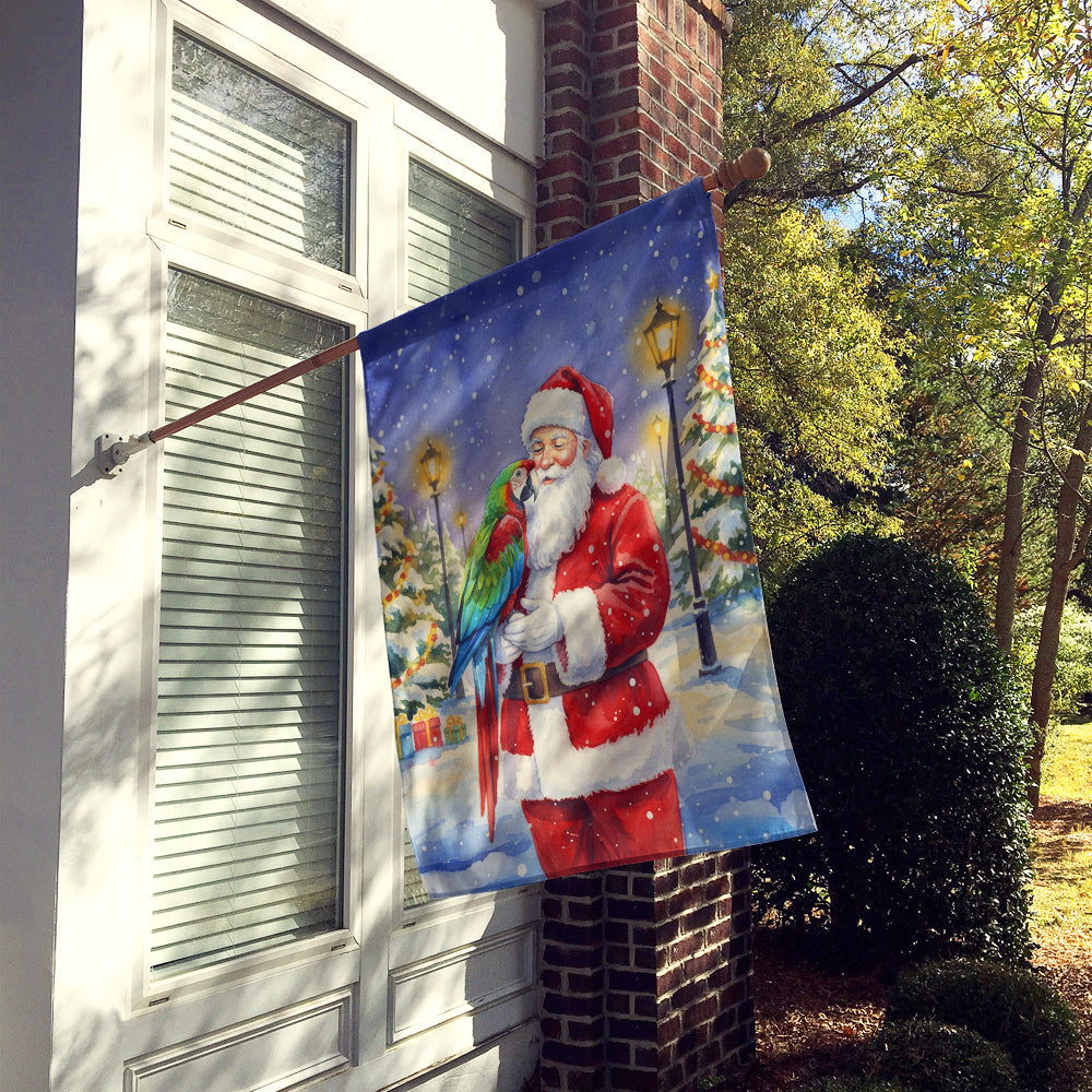 Green Winged Macaw Parrot with Santa Claus House Flag 28x40 Porch Sleeve Pole Decorative Outside Yard Banner Artwork Wall Hanging, Polyester