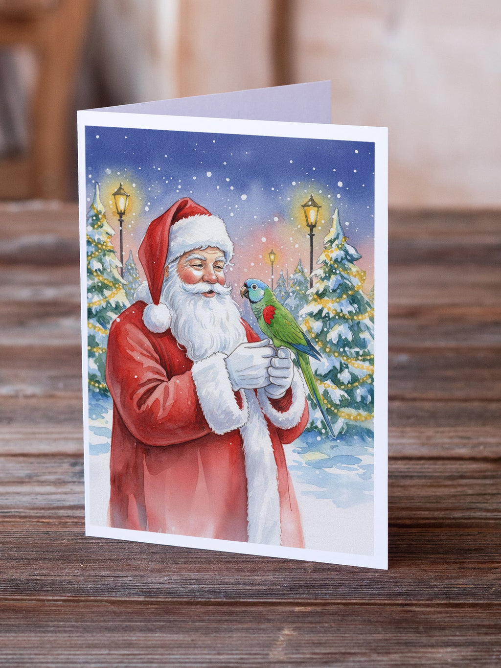 Hahn’s Macaw Parrot with Santa Claus Greeting Cards Pack of 8 Blank Cards with Envelopes Whimsical A7 Size 5x7